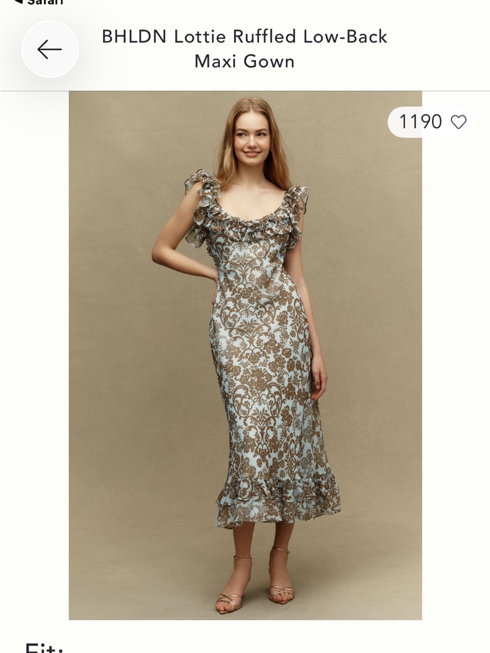 Anthropology BHLDN Women's Blue and Brown Ruffle Low Back Maxi Dress - NWT